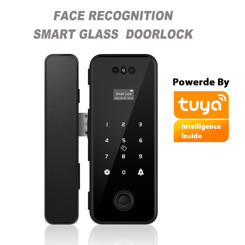 Fechadura da porta de vidro Frameless da impressão digital de alumínio do reconhecimento de cara do fechamento de Tuya Smart do ABS
