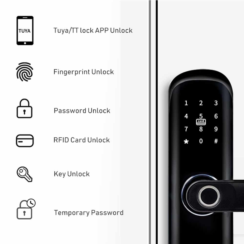 Smart Home Keyless Tuya APP Wifi da fechadura da porta do teclado numérico biométrico da impressão digital