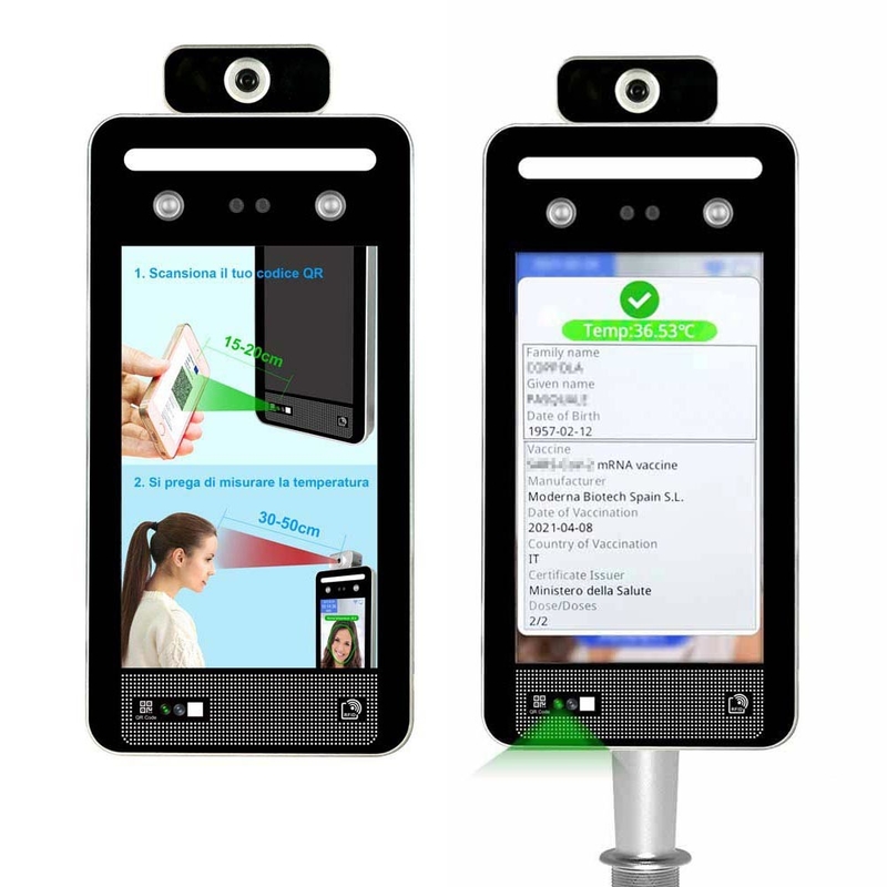Máquina de Face Temperature Measuring do leitor de um código de barras de 8 IPS Qr da polegada