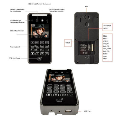 2.8" Sistema de controlo de acesso de reconhecimento facial Monitorização em tempo real