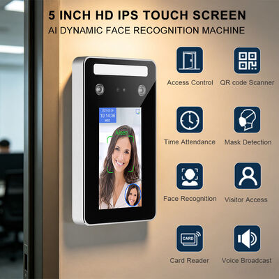 Terminal de reconhecimento facial dinâmico de IA à prova d'água com reconhecimento de cartão RFID